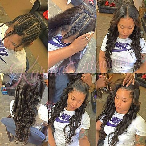 3 part;natural looking sew in Sew In Braid Pattern, Sew In Braids, Cabello Afro Natural, Sew In Hairstyles, Sew Ins, Hair Done, Braids With Weave, Haircut And Color, Penteado Cabelo Curto