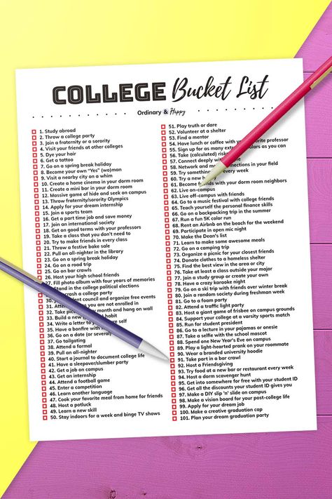 100+ Best College Bucket List Ideas Bucket List Ideas College, College Bucket List, Itinerary Invitation, Bachelorette Party Itinerary, College Checklist, Bucket List Book, Bucket List Journal, Journal Inspiration Writing, Bucket List Ideas