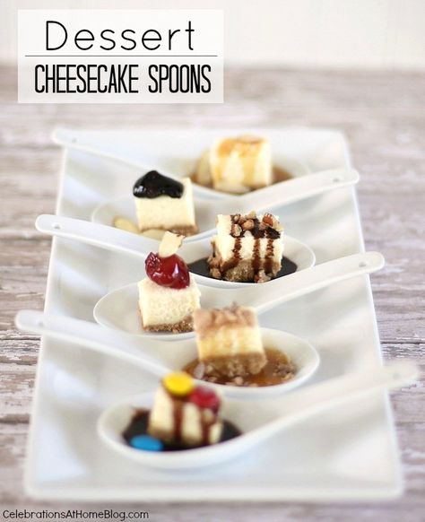 Serve these mini cheesecake bites when entertaining a a small crowd. Toppings can be customized for individual tastes. Mini Cheesecake Bites, Dessert Cheesecake, Frozen Cheesecake, Individual Desserts, Tasting Party, Cheesecake Bites, Mini Cheesecakes, No Bake Cheesecake, Convenience Food