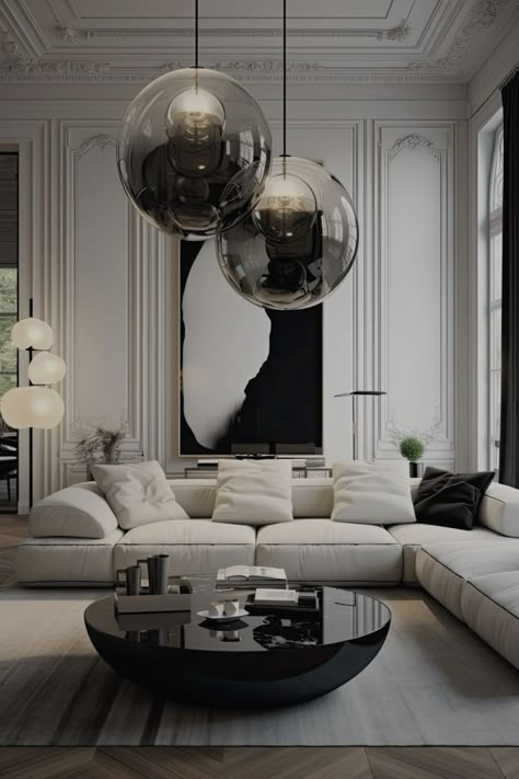 Parisian Interior Design, Monochromatic Interior, Modern White Living Room, Parisian Interior, Black And White Living Room, White Interior Design, Inspire Me Home Decor, Living Room Green, Lounge Decor