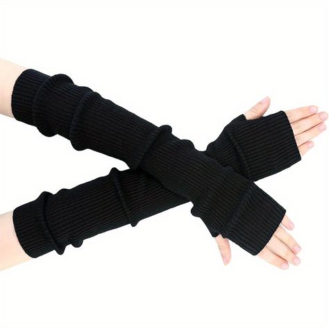 Faster shipping. Better service Emo Arm Warmers, Black Gloves Fingerless, Black Arm Warmers, Fingerless Long Gloves, Black Arm Sleeve, Knitted Arm Warmers, Long Fingerless Gloves, Gloves For Women, Birthday Fits