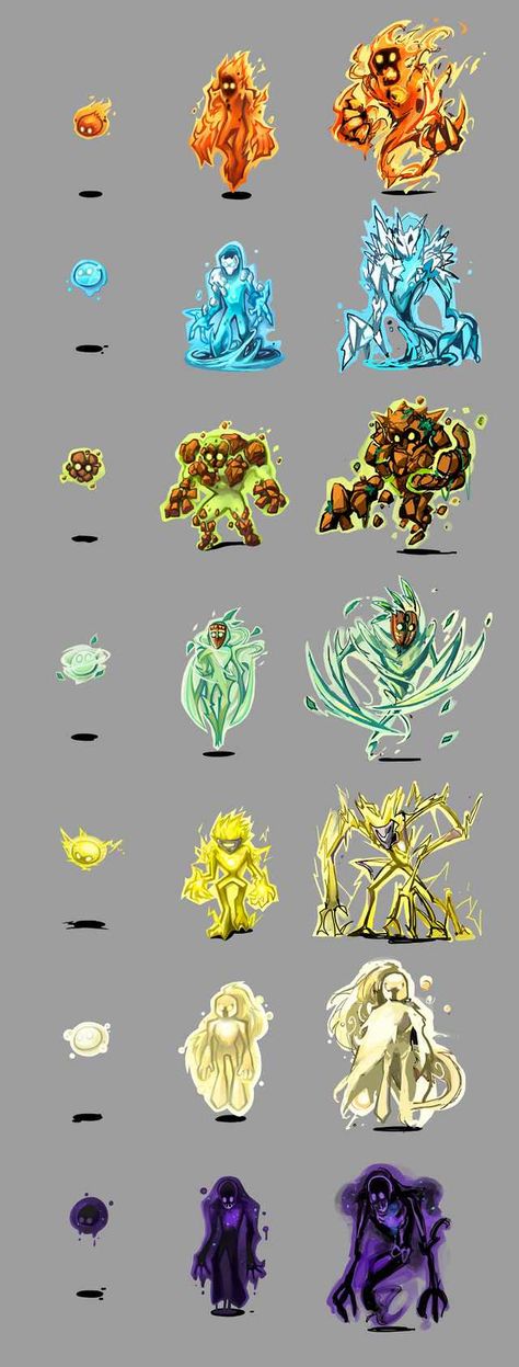 Mithycal Creatures Art, Elemental Creature Character Design, Seven Sins Character Design, Golem Concept Art Character Design, Character Evolution Design, Elemental Spirits Art, Fantasy Locations Art, Elemental Creature Art, D&d Character Inspiration