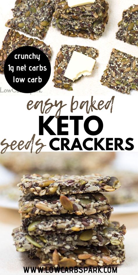 Easy Keto Crackers - Healthy & Crunchy Low Carb Snacks Low Carb Crunchy Snacks, Seed Crackers Recipe, Keto Crackers, Cracker Recipe, Healthy Crackers, Seed Crackers, Low Carb Crackers, Low Carb Low Fat Recipes, Baking Powder Uses