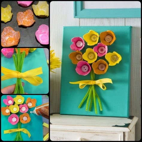 Mothers Day Craft for Kids- Egg Carton Art Homemade Brooches, Egg Carton Art, Easy Mother's Day Crafts, Diy Mother's Day Crafts, Cards Homemade, Diy Fountain, Floating Deck, Egg Carton Crafts, Spring Crafts For Kids