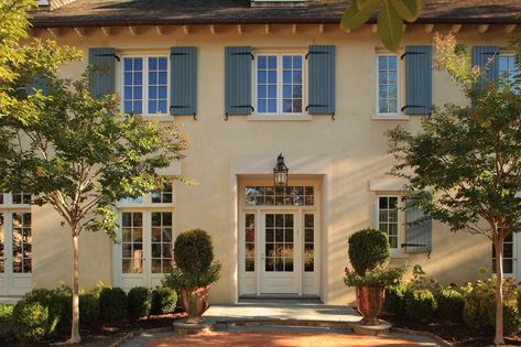 French Country Home - French Country - Exterior - DC Metro - by Jones & Boer Architects, Inc. | Houzz French Cottage Exterior, French Country Houses, French Country Exterior, Country Garden Design, French Country Blue, Mediterranean Exterior, Blue Shutters, French Exterior, Architecture Elevation