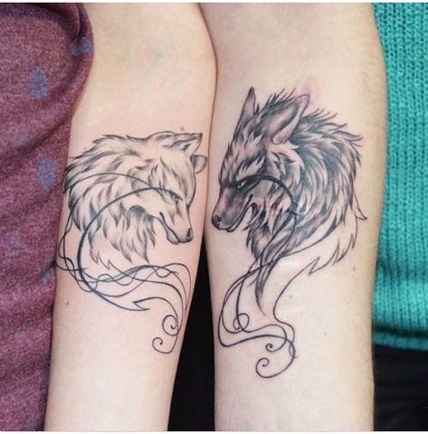 Couples Wolf Tattoos, Infinity Tattoos For Couples, Wolf Couple, Married Couple Tattoos, Infinity Couple Tattoos, Couple Tattoos Unique Meaningful, Partner Tattoos, Maching Tattoos, Tattoos For Couples