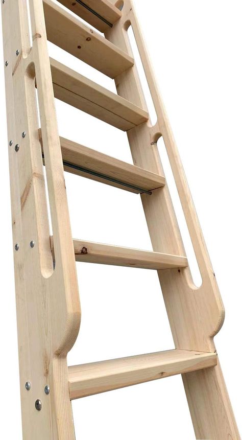 96" Unfinished Rolling Library Wooden Step Ladder with  Sliding Hardware Loft Ladder Ideas, Ships Ladder, Wooden Step Ladder, Ship Ladder, Bunk Bed Ladder, Casa Hobbit, Ladder Stairs, Stair Ladder, Sliding Barn Door Track