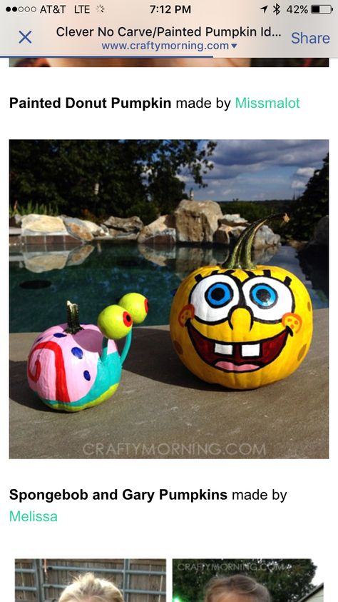 Spongebob and Gary pumpkins Gary Pumpkin, Spongebob Pumpkin Painting, Pumpkin Paints, Spongebob Pumpkin, Spongebob And Gary, Craft Pumpkin Carving, Pumpkin Activity, Spongebob Halloween, Paint Pumpkins