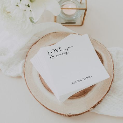 Modern "Love is Sweet" Napkins for Wedding Bar Napkin Designs, Napkins For Wedding, Monogrammed Wedding Napkins, Wedding Napkins Personalized, Wedding Napkin, Modern Bridal Shower, Custom Napkins, Personalized Napkins, Modern Love