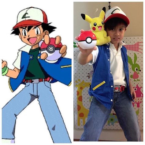 DIY Pokemon Ash Ketchum Costume | Your Costume Idea for Halloween, Mardi Gras and Carnival Ash Ketchum Costume Kids, Ash Ketchum Halloween Costume, Ash Outfit, Ash Pokemon Costume, Pokemon Costumes Diy, Ash Ketchum Costume, Ash Costume, Fiona Y Shrek, Pokemon Halloween Costume