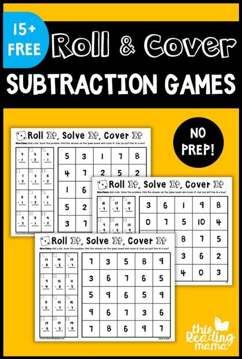 These NO PREP Subtraction Games are a fun way to get kids practicing their subtraction math facts! This is the second pack in our No Prep Math Games Series. Be sure to check out our no prep addition games. Find ideas on how to use these games at my No Prep Math Games page. If you’re … Math Fact Games, Roll And Cover, Printables Ideas, Subtraction Games, Math Subtraction, Addition Games, Kids Printables, Math Games For Kids, Math Intervention