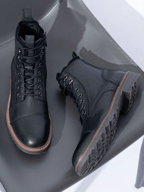 BMY8210-black  Collar    Combat Boots Embellished   Men Shoes Mens Black Leather Boots, Mens Casual Boots, Casual Boots For Men, Men's Leather Boots, Mens Lace Up Boots, Combat Boots Men, Mens Chukkas, Zipper Fashion, Mens Dress Boots