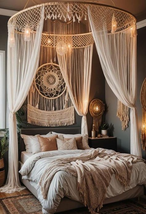 Bed On Floor Ideas Boho, Boho Canopy Bed, Bed On Floor Ideas, Beds On Floor Ideas, Bed On Floor, Bed Inspiration, Canopy Over Bed, Arranging Furniture, Boho Bedrooms