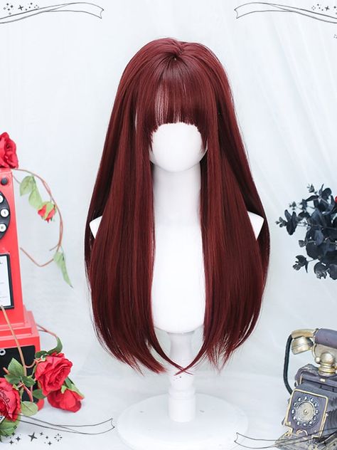 This price is for a wig only, others are not included. Hair Length : 55-60cm Hair Color:RedHair Length:MediumWig Details:Heat-resistant Synthetic Fiber / Straight Red Hair Wig, Red Long Hair, Red Wig, Dark Red Hair, Hair Sketch, Dyed Hair Inspiration, Kawaii Hairstyles, Cosplay Hair, Hairdos For Curly Hair