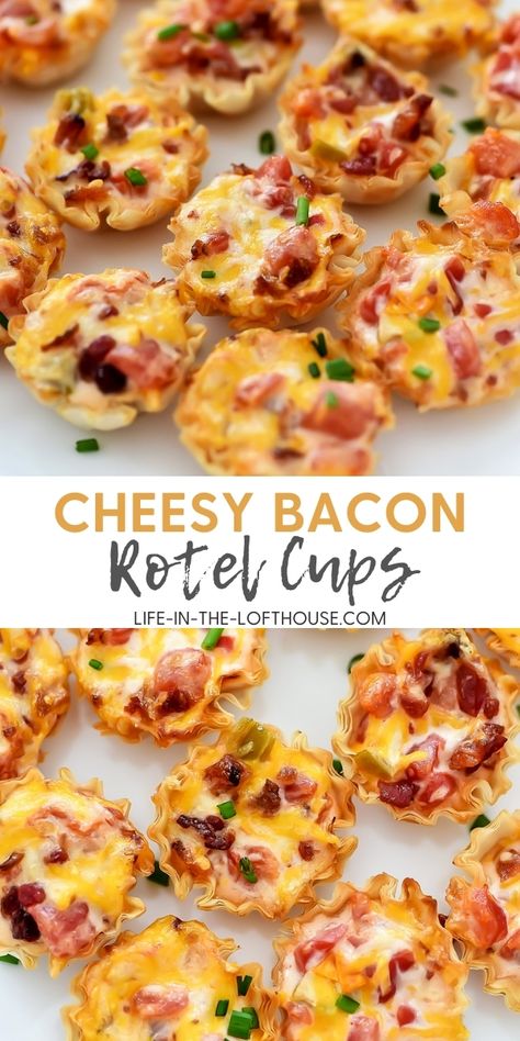 Rotel Cups, Bruschetta Board, Mini Cups, Cheesy Appetizer, Bacon Appetizers, Bite Size Appetizers, Appetizers Easy Finger Food, Best Appetizer Recipes, Cheesy Bacon