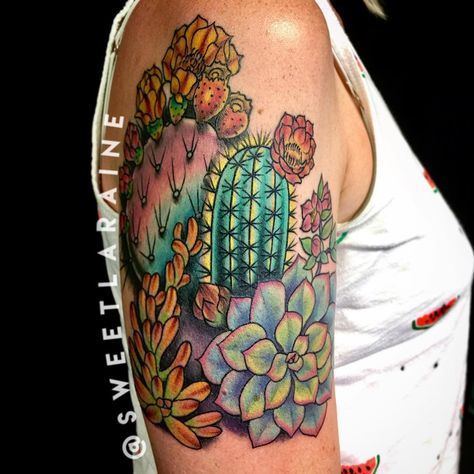 Cactus Flower Tattoo, Desert Tattoo, Succulent Tattoo, Arizona Tattoo, Cowgirl Tattoos, Cuff Tattoo, Flower Tattoo Ideas, Cactus Tattoo, Western Tattoos