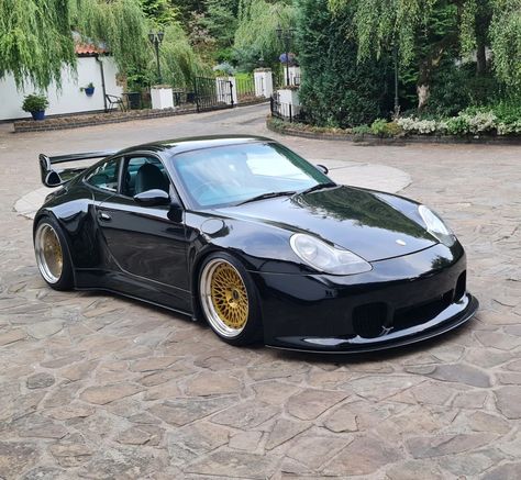 Black Porsche 911 996. Tuning by Miles Works Automotive. Full widebody conversion. Porsche 996 Custom, Widebody Porsche, Porsche 996 Turbo, Porsche 986, 996 Porsche, Porsche Boxter, 996 Turbo, Custom Porsche, Black Porsche