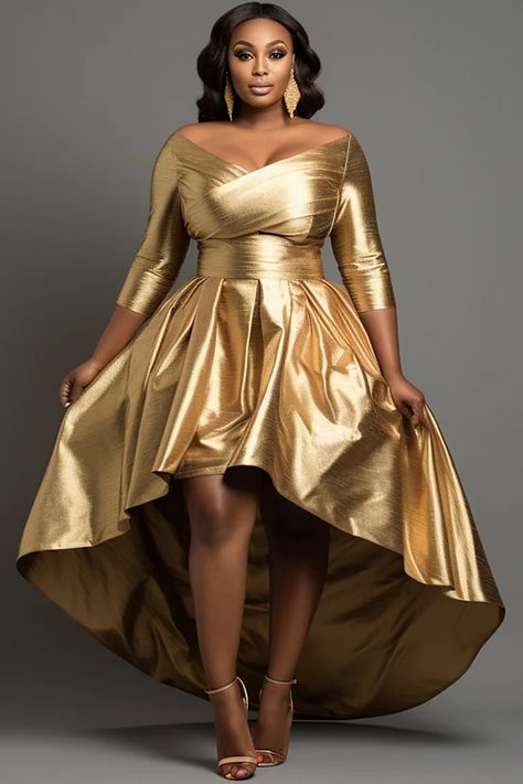 Wedding Season 2024 Formal Ball Gowns Elegant, Beautiful Plus Size Dresses, Plus Size Gatsby Outfit, Formal Party Dress Plus Size, Evening Gowns Elegant Plus Size, 50th Birthday Party Dresses, Gold Wedding Dress Plus Size, Plus Size Luxury Fashion, Fall Wedding Guest Dress October Formal