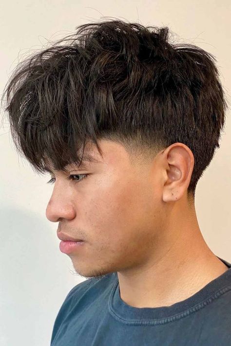 Taper Fade Asian, Faux Hawk Mullet, Hawk Mullet, Asian Fade, Asian Fade Haircut, Asian Hairstyles For Men, Mens Fringe Haircut, Afro Hair Fade, Low Taper Fade Haircut