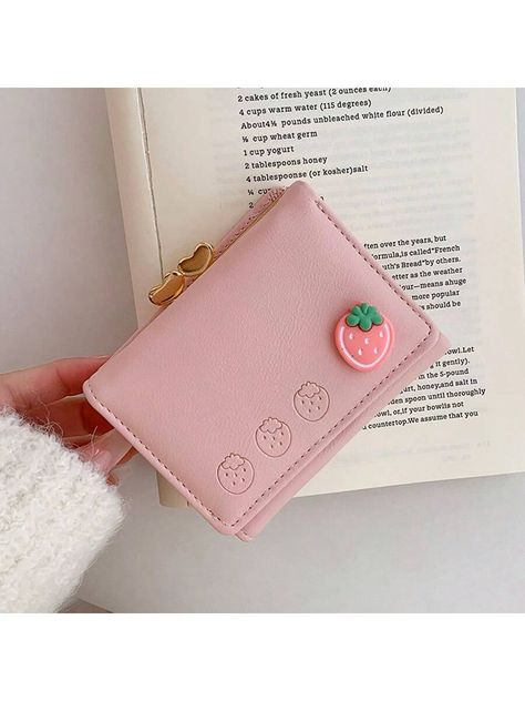 2024 New Cute Cartoon Fruit Printed Folding Women's Wallet Korean Style Pu Leather Coin Purse With Clip Hot Pink Purse Pink Casual,Cute,Fashionable   PU Leather  Small Wallet   Wallets & Cardholders, size features are:Bust: ,Length: ,Sleeve Length: Aesthetic Coin Purse, Carteras Aesthetic, Korean Wallet, Cartoon Fruit, Canvas Wallet, Cute Wallets, Rose Bonbon, Aesthetic Stuff, Leather Coin Purse