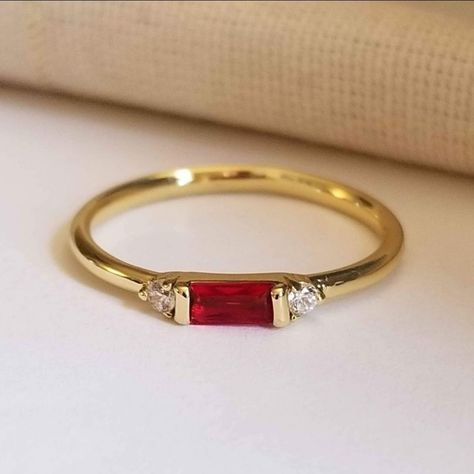 New 18k Gold Plated Ruby Diamond Band Stacking Ring For Women All Gemstones Are Simulated. A Jewelry Box Included. Ready To Ship Same Day. Feel Free To Ask Any Question. All Photos Are Real Time From Actual Object No Stock Photo Used. Color Might Be Slightly Different Due To Lighting. Ruby Stacking Ring, Alternative Engagement Rings Simple, Ruby Stackable Ring, Gold And Ruby Jewelry, Red Diamond Engagement Ring, Ruby Gold Rings For Women, Ruby And Pearl Ring, Ruby Ring Simple, Senior Ring