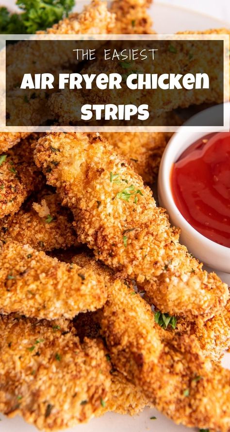 Air Fryer Chicken Strips, Air Fried Chicken Tenders, Chicken Strip Recipes, Fried Chicken Strips, Air Fryer Fried Chicken, Crunchy Chicken, Air Fryer Chicken Tenders, Fried Chicken Tenders, Chicken Tenderloin Recipes