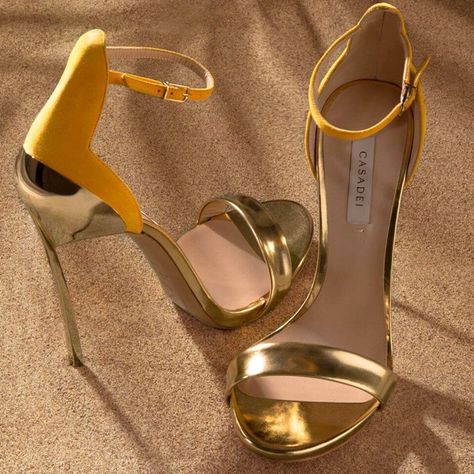 Gold & Orange Crodino Techno Blade Sandals Kasut Tumit Tinggi, Girls Heels, Fashion Heels, Fabulous Shoes, Carrie Bradshaw, Fashion High Heels, High Heel Boots, Beautiful Shoes, Luxury Shoes