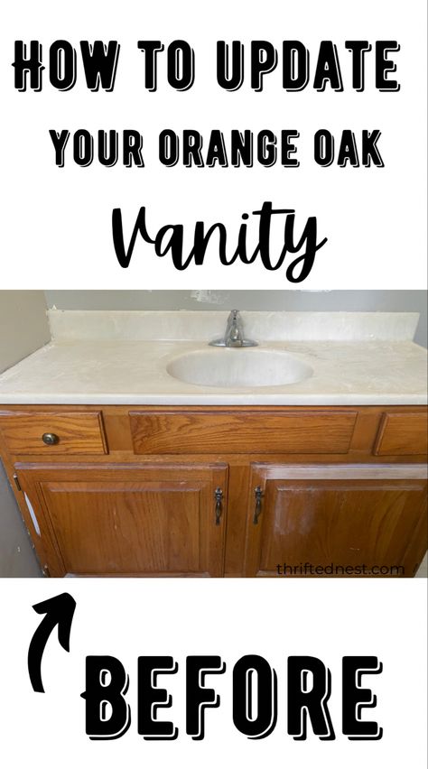 Oak Vanity Bathroom, Refinished Vanity, Diy Bathroom Vanity Makeover, Oak Bathroom Cabinets, Farmhouse Style Bathroom Vanity, Bathroom Cabinet Makeover, Liming Wax, Easy Bathroom Updates, Painted Vanity Bathroom