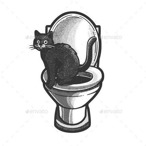 Cat Sitting on Toilet Sketch Vector Illustration Toilet Drawing Sketch, Toilet Sketch, Toilet Illustration, Toilet Drawing, Sitting On Toilet, Bathroom Illustration, Bday Cards, Vector Sketch, White Hand