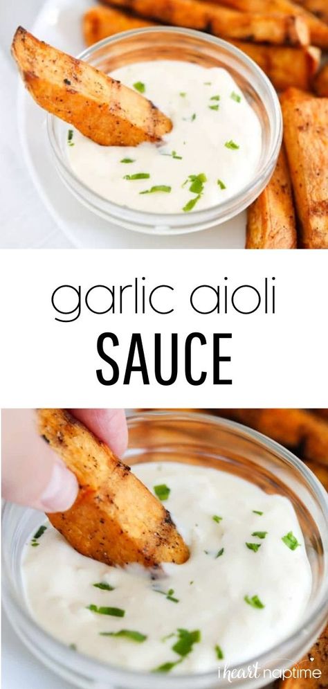 Garlic Aioli Salad Dressing, Garlic Olio Sauce, Potatoe Dip Sauce, Homemade Garlic Aoli, Creamy Garlic Aoli, Garlic Aoli Recipe For Burger, Dipping Sauces For Potatoes, Rosemary Garlic Aoli, Ranch Aioli Recipe