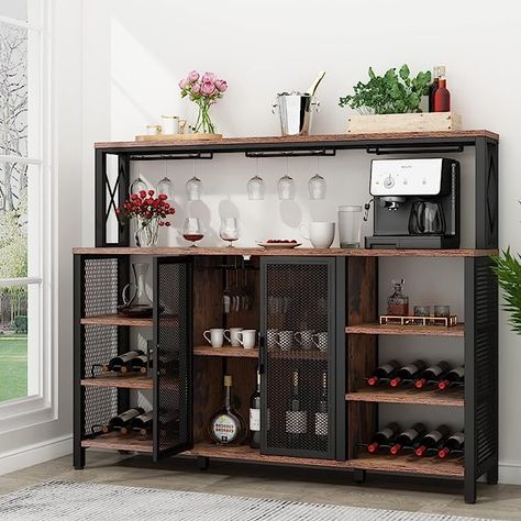 Cabinet With Wine Rack, Coffee Bar Cabinet, Wine Bar Cabinet, Wine Rack Storage, Kitchen Sideboard, Rack Storage, Glass Holder, Buffet Cabinet, Bar Cabinet