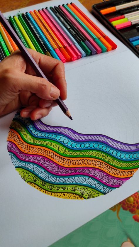 Mandalas, Zentangles, Doodles | Drawing of the day 😊, what do you guys think? | Instagram Coloured Doodle Art, Colored Pencil Doodles, Zentangle Doodle Art, Coloured Pencil Art, Watercolor Doodles, Beginner Drawing, Zen Doodle Patterns, Instagram Drawing, Pen Art Drawings