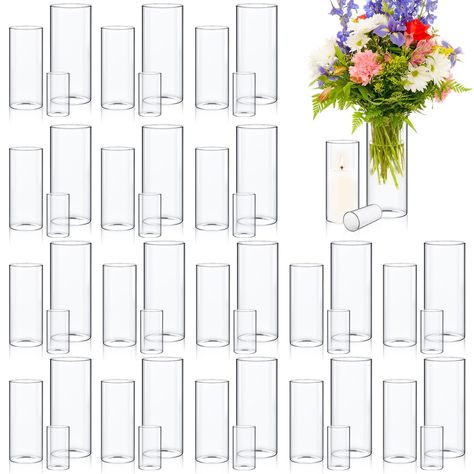 PRICES MAY VARY. Multiple Sizes and Quantities: this set has 3 different sizes to meet your needs for vases of different sizes, namely about 4 x 2.17 inches/ 10 x 5.5 cm (S), 8 x 3.35 inches/ 20 x 8.5 cm (L), 12 x 3.94 inches/ 30 x 10 cm (XXL), you will receive 48 glass vases in total, 16 of each size Simple and Elegant Transparent Vase: these clear vases for centerpieces are made of quality glass material, which gives the cylindrical vase a crystal appearance; Bright, highly transparent finish Mismatched Vase Wedding Centerpieces, Clear Photo Frame Table Centerpieces, Winter Wonderland Centerpieces Candle Holders, Winter Table Glass Centerpieces G, Ribbon Inside Vase, Christmas Table Centerpieces With Trees In Cylindrical Vases, Champagne Wedding Centerpieces Floating Candles, Center Pieces With Candles And Fsiry Lights, Mason Jars On Wedding Table