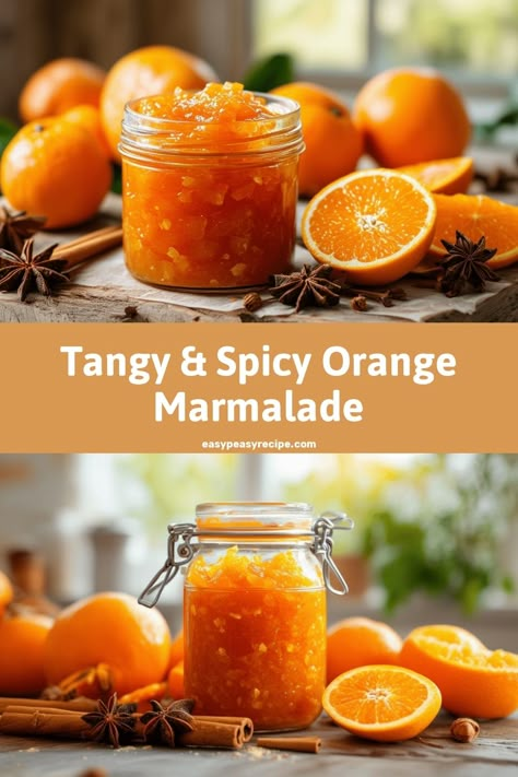 A jar of homemade orange marmalade surrounded by fresh oranges, star anise, and cinnamon sticks, highlighting a spicy and sweet flavor profile. Sweet And Spicy Jam, Easy Marmalade Recipe, Tangerine Marmalade Recipes, Orange Syrup Recipe, Marmelade Recipe, Homemade Orange Marmalade Recipe, Marmalade Recipe Easy, Orange Marmalade Recipe, Easy Zucchini Recipes