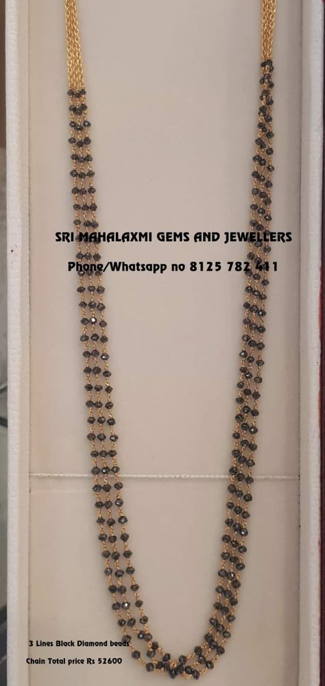 3 Rows black diamonds chain Black Diamonds Indian Jewellery, Black Diamond Beads Mangalsutra, Black Diamond Chains Indian, Long Black Beads Chain Indian, Black Bead Chains Gold, Black Diamonds Chains, Black Beaded Jewelry Indian Gold, Black Diamond Nallapusalu, Black Beads Long Chain Designs