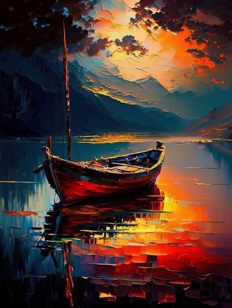 Boat Painting Abstract, Boat Painting Acrylic, Easy Landscape Paintings, Navi A Vela, Christmas Easy, Painting Background, Easy Canvas, Painting Classes, Boat Art