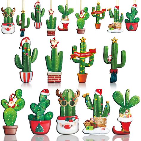 PRICES MAY VARY. Christmas Cactus Wooden Hanging Ornaments: you will get a total of 27 pieces of hanging ornaments, including 9 different designs of cactus theme party Christmas tree decorations, 3 pieces of each style, with 27 pieces of ropes, and the sufficient quantity can meet your decoration needs Quality Material: these cactus with a santa hat in detailed designed pots hanging Christmas tree ornaments are made of wood material with ropes, sturdy and reliable, lightweight but solid; Their s Christmas Tree Cactus, Christmas Cactus Art, Cactus Christmas Decor, Christmas Cactus Painting, Southwest Christmas Decor, Cactus Theme Party, Cactus Christmas Trees, Mexican Christmas Decorations, Cactus Christmas