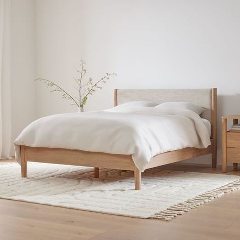 Tattoo Modern, Simple Bed Designs, Modern Upholstered Beds, West Elm Bedding, Minimalist Bed, Oak Beds, Wood Bed Frame, Simple Bed, غرفة ملابس