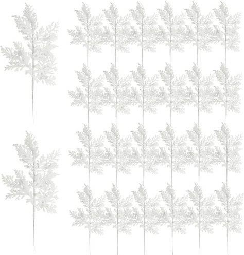 Amazon.com: DIYASY White Picks for Christmas Tree, 11'' Glitter Artificial Branches Filler Fake Fern Leaf Pine Needles Leaves Floral Twigs Ornaments for Xmas Tree Holiday Wreath Home Decorations : Home & Kitchen Picks For Christmas Tree, Tree Fillers, Artificial Branches, Exquisite Decor, Pine Branches, Floral Picks, Fern Leaf, Xmas Diy, Pine Branch