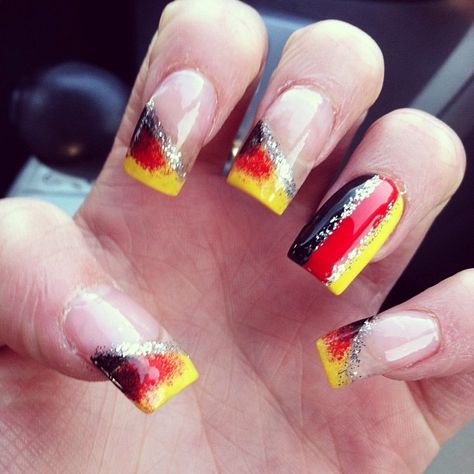 Octoberfest Nails, German Nails Designs, German Nails, Nails For Oktoberfest, German Flag Nails, Oktoberfest Nails Art, Flag Nails, German Flag, Nails Inspiration