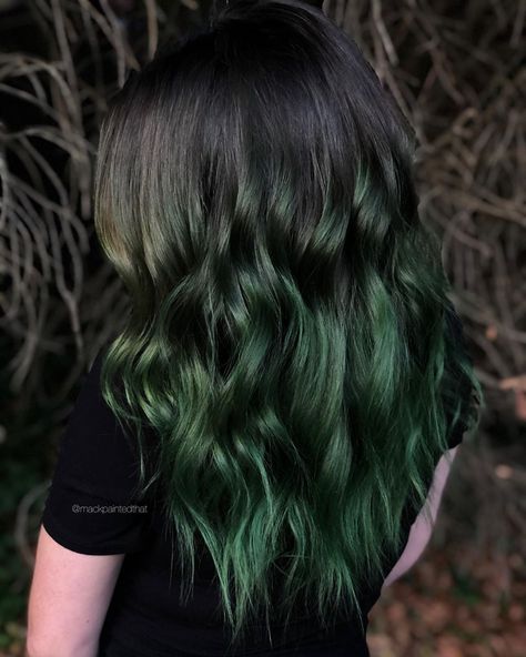 Dark Green Balayage, Dark Green Ombre Hair, Warrior Hair, Dark Green Hair, Color Streaks, Dying My Hair, Beetle Juice, Hair Color Streaks, The Color Wheel