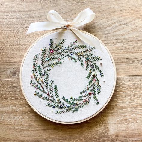 https://pearlandtatsembroidery.com/products/christmas-wreath Beaded Christmas Wreath, Christmas Wreath Embroidery, Wreath Embroidery, Diy Christmas Wreath, Wreath Kit, Floral Wreath Design, Beginners Embroidery, Christmas Embroidery Designs, Embroidered Christmas