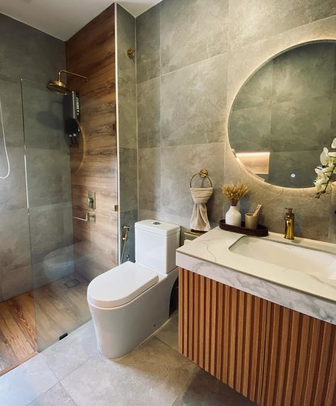 Bathrooms ✨ At first, we didnt even think about bathroom that much during our inital home renovation stage. It was about all basic needs… | Instagram Basic Bathroom Ideas, Bathroom Size, Marble Wood, Basic Needs, Bathroom Remodel Shower, Pinterest Images, Round Mirrors, Bathroom Renovations, Bathroom Remodel