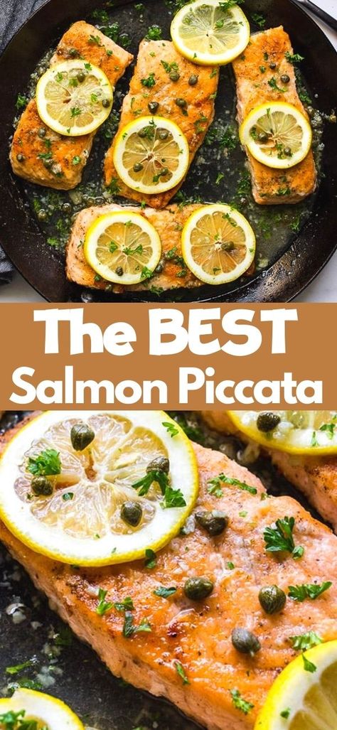 Salmon With Wine Sauce, White Wine Lemon Butter Salmon, Crispy Skillet Salmon With Lemon Caper Dill Sauce, Salmon Recipes Capers, Salmon With White Wine Sauce, Salmon Piccata With Lemon Garlic Sauce, White Wine Caper Sauce For Fish, Salmon With Caper Sauce, Salmon Lemon Caper Sauce