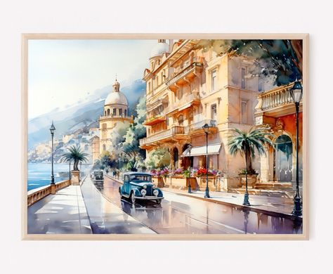 Monaco watercolor art print, Monte Carlo Travel Print, Monaco travel artwork, Monaco poster, Monaco art, Monaco wall decor, Monaco gift Monte Carlo Travel, Travel Painting, Travel Artwork, Watercolor Art Prints, Monte Carlo, Travel Prints, Monaco, Travel Posters, Watercolor Art