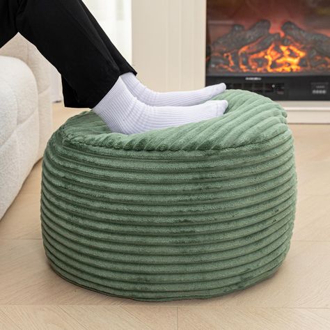 PRICES MAY VARY. 【Extremely Comforatable Pouf Ottoman Cover】This pouf ottoman cover adopts plush fiber with thick backing,fluffy and durable, holds its shape perfectly,gives a softest feeling for your feet with our fluffy ottoman foot rest. 【Pouf with Filler】Stuffed pouf ottoman ships to you with PP Cotton Pouf Filler. You don't have to think about what to stuff with, also save your money on stuffing. Just put the PP cotton Pouf Filler into the cover. This pouf filling comes in an inner liner, s Sofa Ottoman Ideas, Fluffy Ottoman, Poufs In Living Room, Ottoman Poof, Ottoman Round, Green Ottoman, Pouf Footstool, Cushion Storage, Stool Ottoman