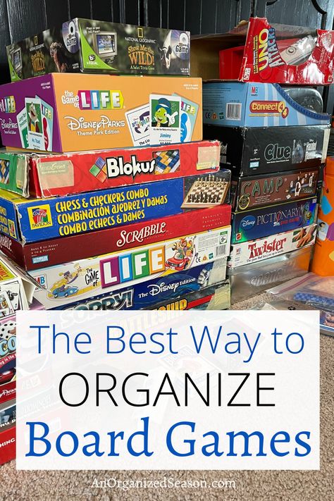 Stacks of board games. Organize Board Games, Puzzle Organization, Space Video, Board Game Storage, Board Game Organization, Kids Toy Organization, Game Organization, Organization Board, Game Storage