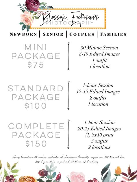 Photo Packages Pricing, Mini Photo Session Prices, Photo Session Pricing, Photography Prices Packages, Photography Bio Examples, Pricing Photography Sessions, Mini Photo Session Pricing, Photoshoot Pricing List Beginner, Senior Picture Pricing Guide