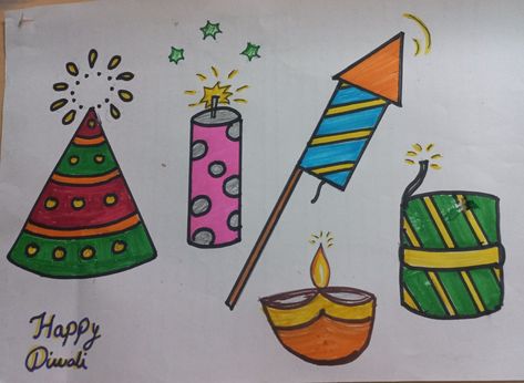 Easy Diwali drawing for kids Diwali Drawing Painting Ideas Easy Kids, Diwali Easy Drawing For Kids, Easy Diwali Drawing, Diwali Drawing Ideas For Kids, Diwali Easy Drawing, Happy Diwali Drawings, Diwali Drawing For Kids Easy, Diwali Drawing For Kids, Diwali Festival Drawing