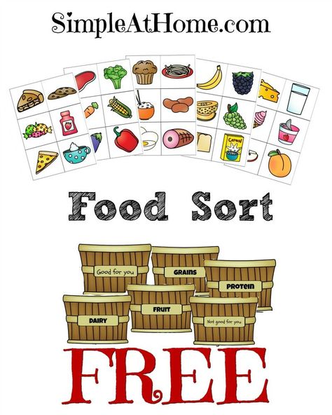 FREE Food Groups Sort Printables Food Groups For Kids, Healthy Food Activities, Preschool Food, Unit Studies Homeschool, Healthy And Unhealthy Food, Nutrition Activities, Printable Food, Homeschool Lesson Plans, Homeschool Freebies